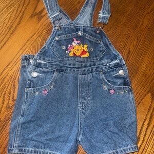 Winnie the Pooh Embroidered Denim Short Overalls for Kids - Blue